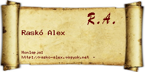 Raskó Alex névjegykártya
